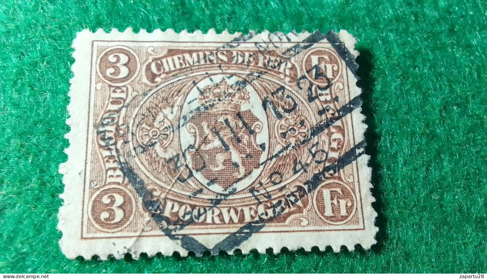 BELÇİKA-   DEMİRYOLU PAKET  POSTASI --1915-22-   3 FR.   DAMGALI - Used