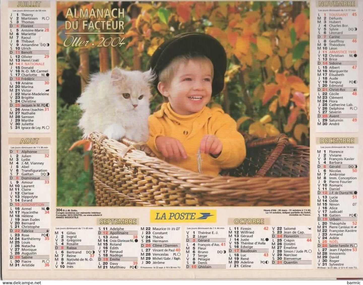 CALENDRIER ANNEE 2004, COMPLET, JEUNE GARCON ET CHATON DANS UN PANIER, JEUNE FILLE ET  CHATONS COULEUR  REF 13863 - Grand Format : 2001-...