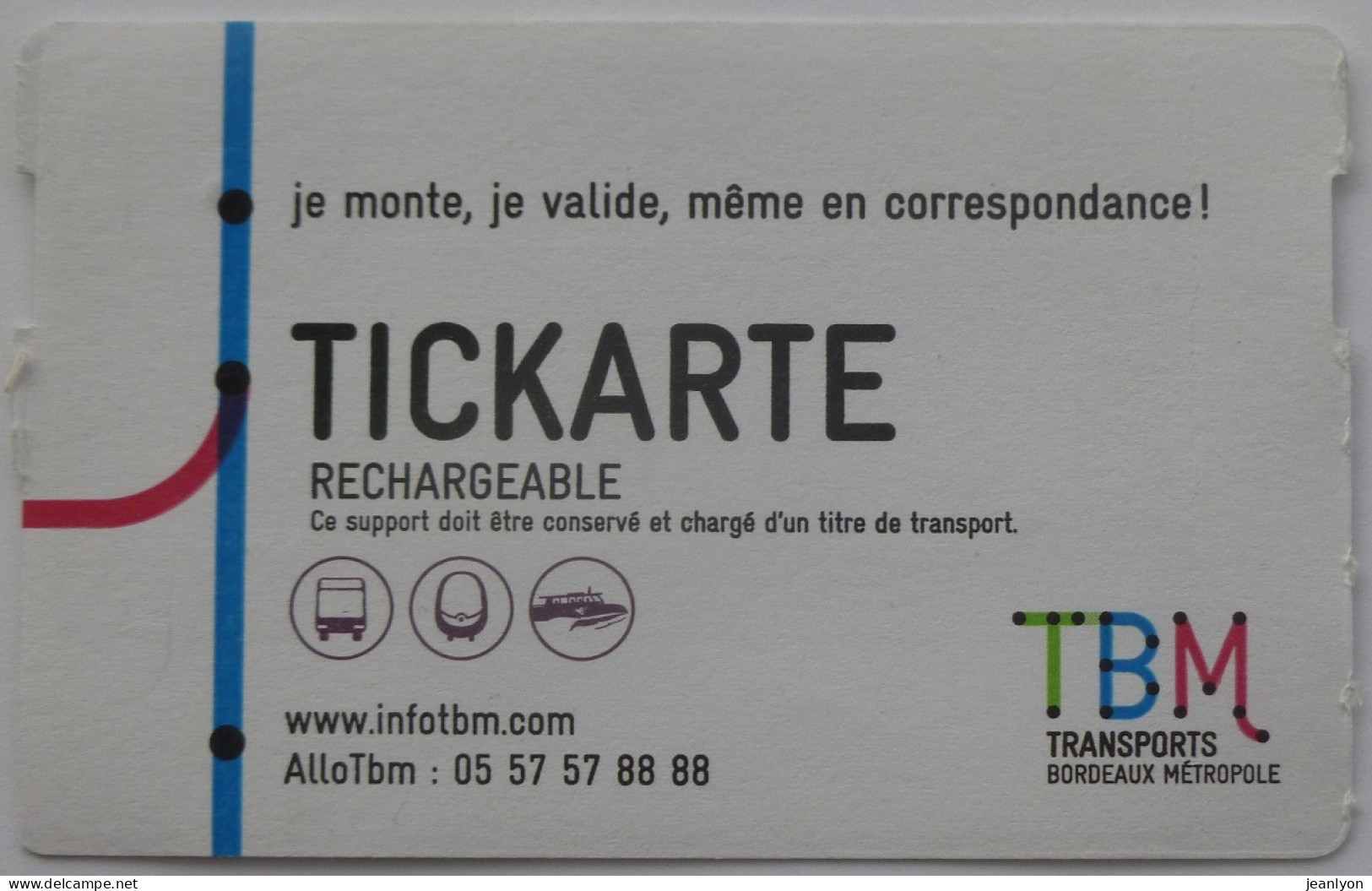 Ticket TBM Bordeaux (33/Gironde) - Bus / Tramway / Bateau - Tickarte Rechargeable - 2 Voyages - Ticket Utilisé - Europe