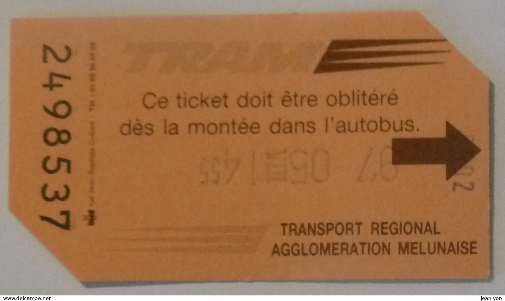 Ticket TRAM Melun (77/Seine Et Marne) - Bus Régional Agglomération Melunaise / Années 90 - Ticket Utilisé - Europe