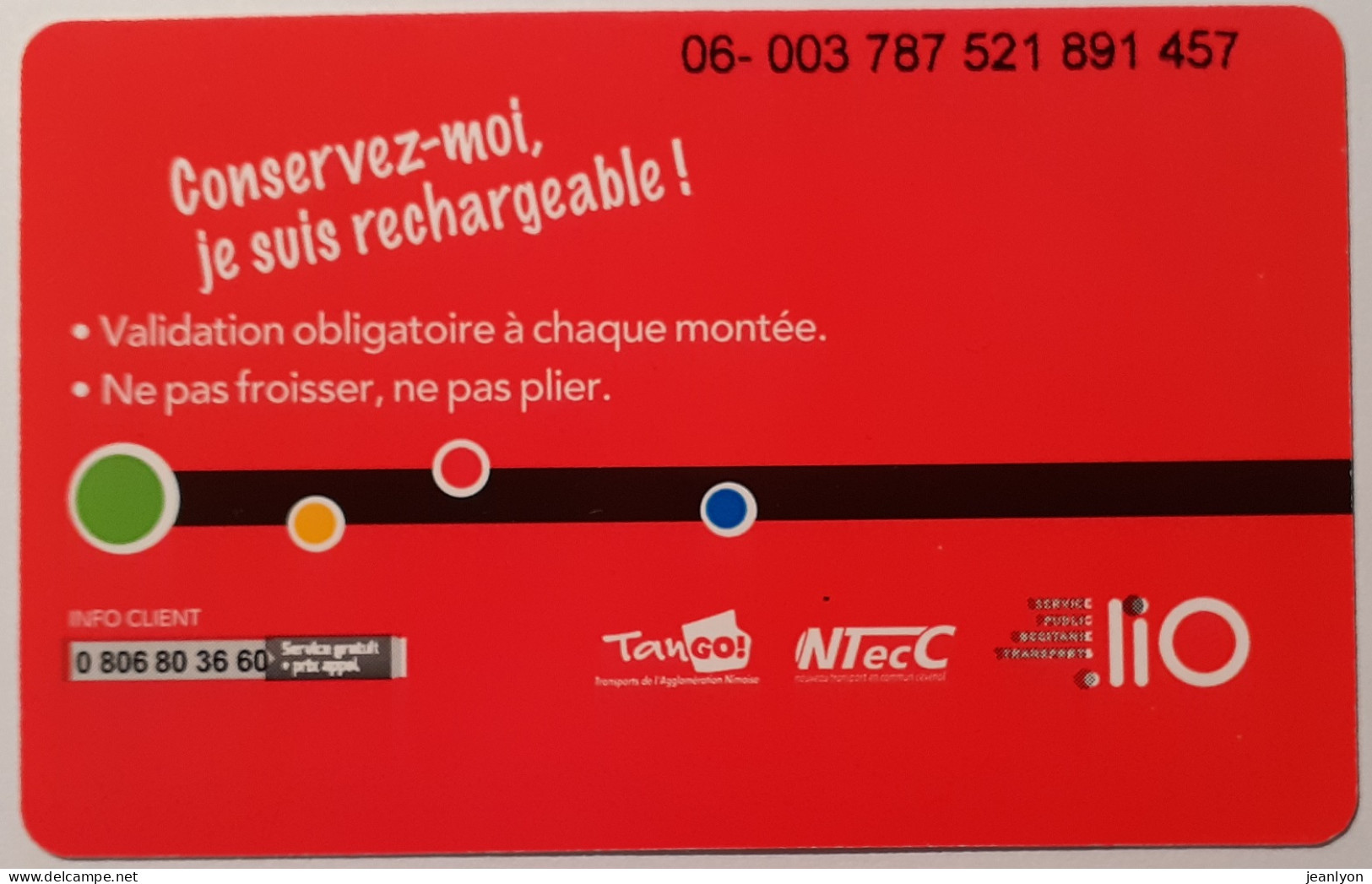 Ticket Bus BANG Rechargeable - ALES / NIMES / GARD - Verso Intégralement Rouge LIO OCCITANIE TRANSPORT - Ticket Utilisé - Europe