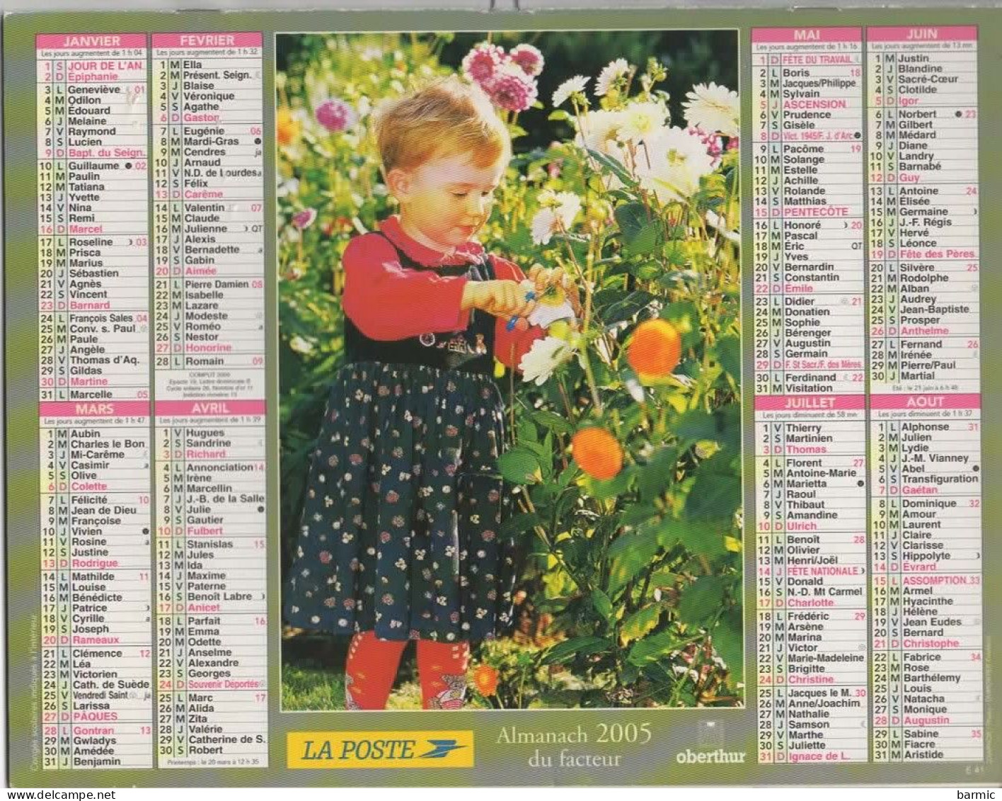 CALENDRIER ANNEE 2005, COMPLET, JEUNE FILLE AUX JARDINS? PANIER DE FLEURS ET LEGUMES  COULEUR  REF 13864 - Grand Format : 2001-...