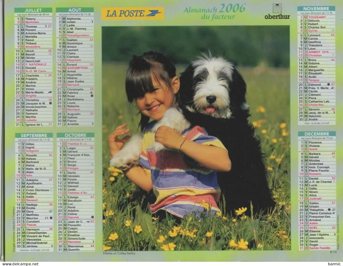 CALENDRIER ANNEE 2006, COMPLET, JEUNE FILLE AVEC CHIENS, JEUNE FILLE ET LAPIN COULEUR  REF 13865 - Grand Format : 2001-...