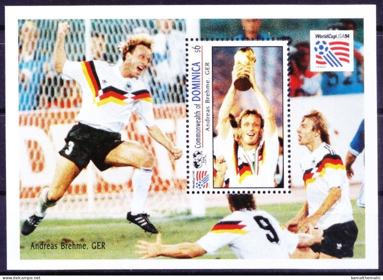 Dominica 1993 MNH MS, Winning Goal By Andreas Brehme Football World Cup 1994 - 1994 – USA