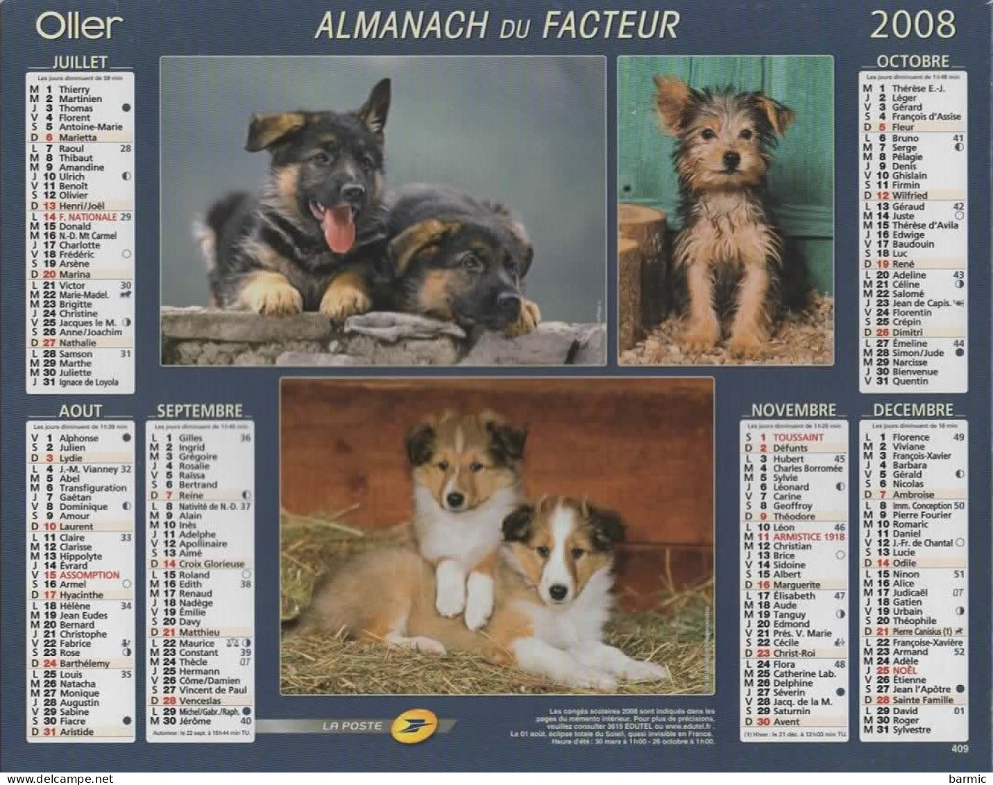 CALENDRIER ANNEE 2008, COMPLET, MUILTIVUE, CHIOTS COULEUR  REF 13867 - Groot Formaat: 2001-...