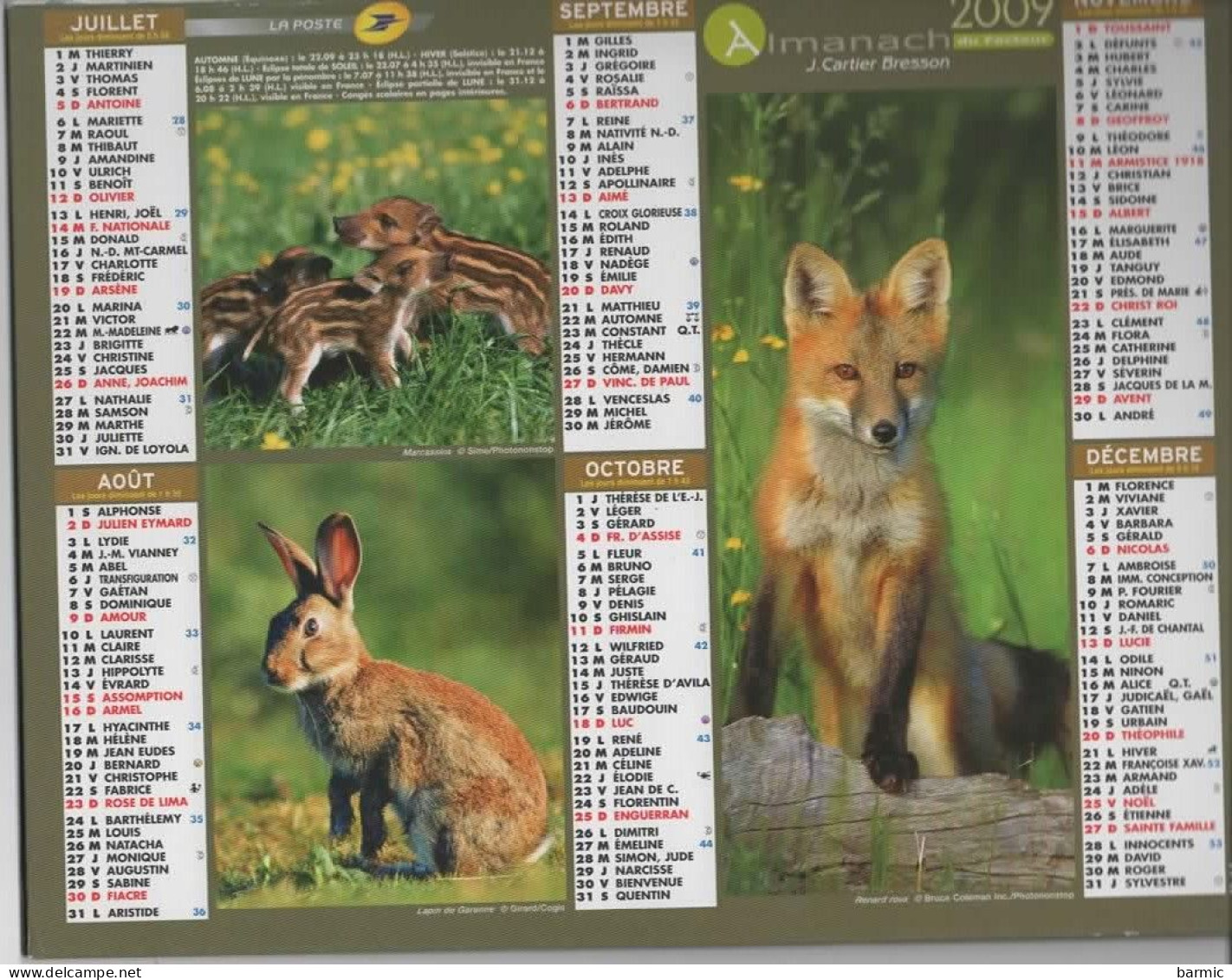 CALENDRIER ANNEE 2009, COMPLET, MUILTIVUE, ANIMAUX DE LA FORETS COULEUR  REF 13868 - Big : 2001-...