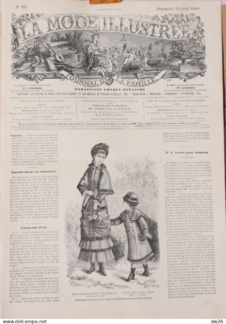 La Mode Illustrée - Journal De La Famille, Hebdomadaire N° 15, 11 Avril 1880 - Costumes, Chapeaux, Tapisserie - Mode