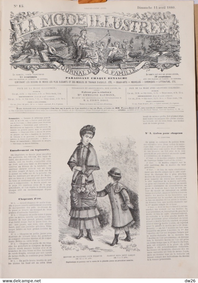 La Mode Illustrée - Journal De La Famille, Hebdomadaire N° 15, 11 Avril 1880 - Costumes, Chapeaux, Tapisserie - Fashion