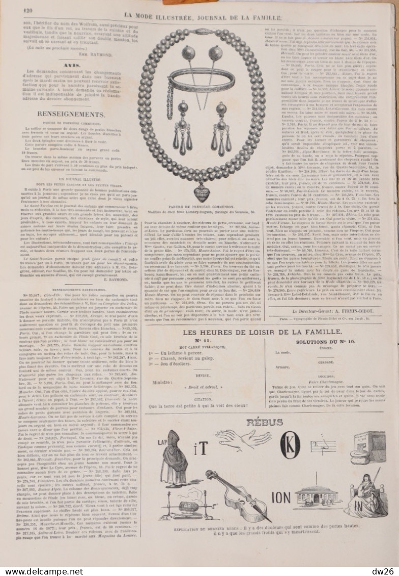 La Mode Illustrée - Journal De La Famille, Hebdomadaire N° 15, 11 Avril 1880 - Costumes, Chapeaux, Tapisserie - Mode