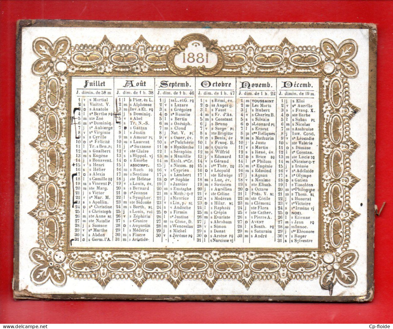 CALENDRIER . 1881 . NON PUBLICITAIRE - Réf. N°38195 - - Petit Format : ...-1900