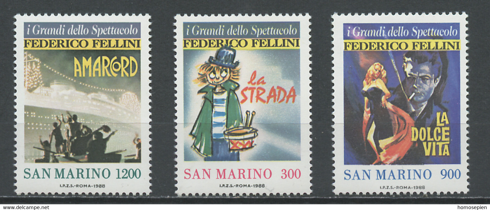 Saint Marin - San Marino 1988 Y&T N°1186 à 1188 - Michel N°1391 à 1392 *** - Hommage à F Fellini - Unused Stamps