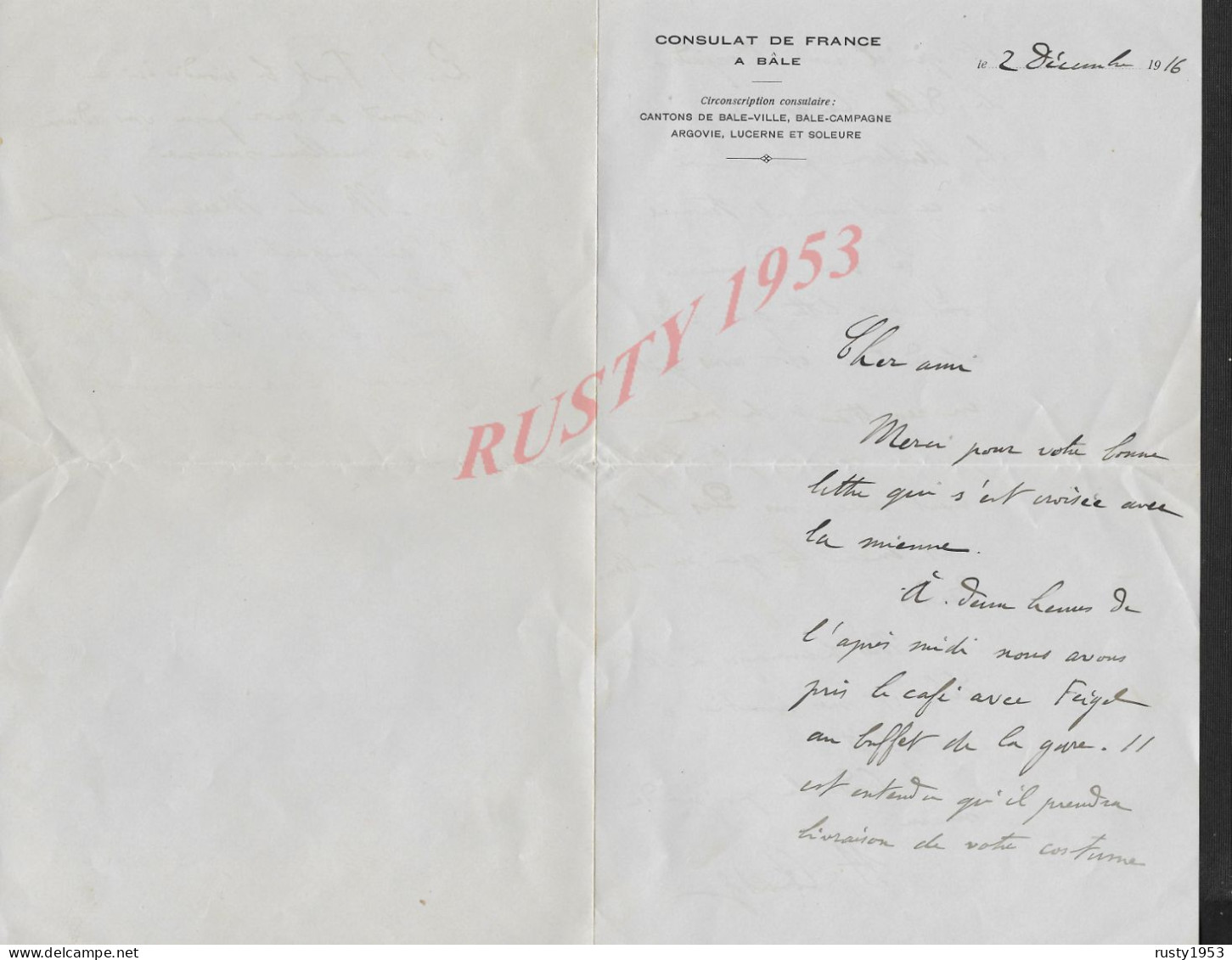 SUISSE AUTOGRAPHE LETTRE DU CONSULAT À BÀLE , ARGOVIE , LUCERNE & SOLEURE LAS DE CHATEL 1916 : - Zwitserland