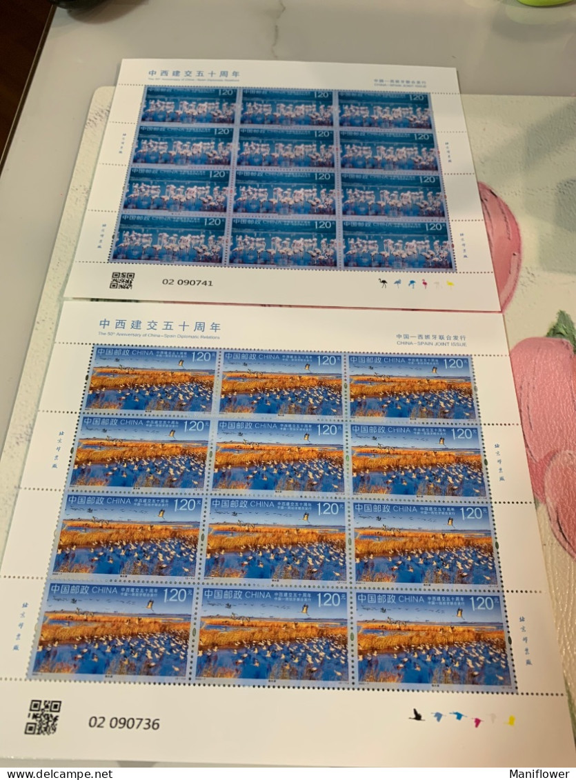 China Stamp 2023 Birds Wetland Whole Sheet Un-cut With Spain Joint Issued Landscape MNH - Luftpost