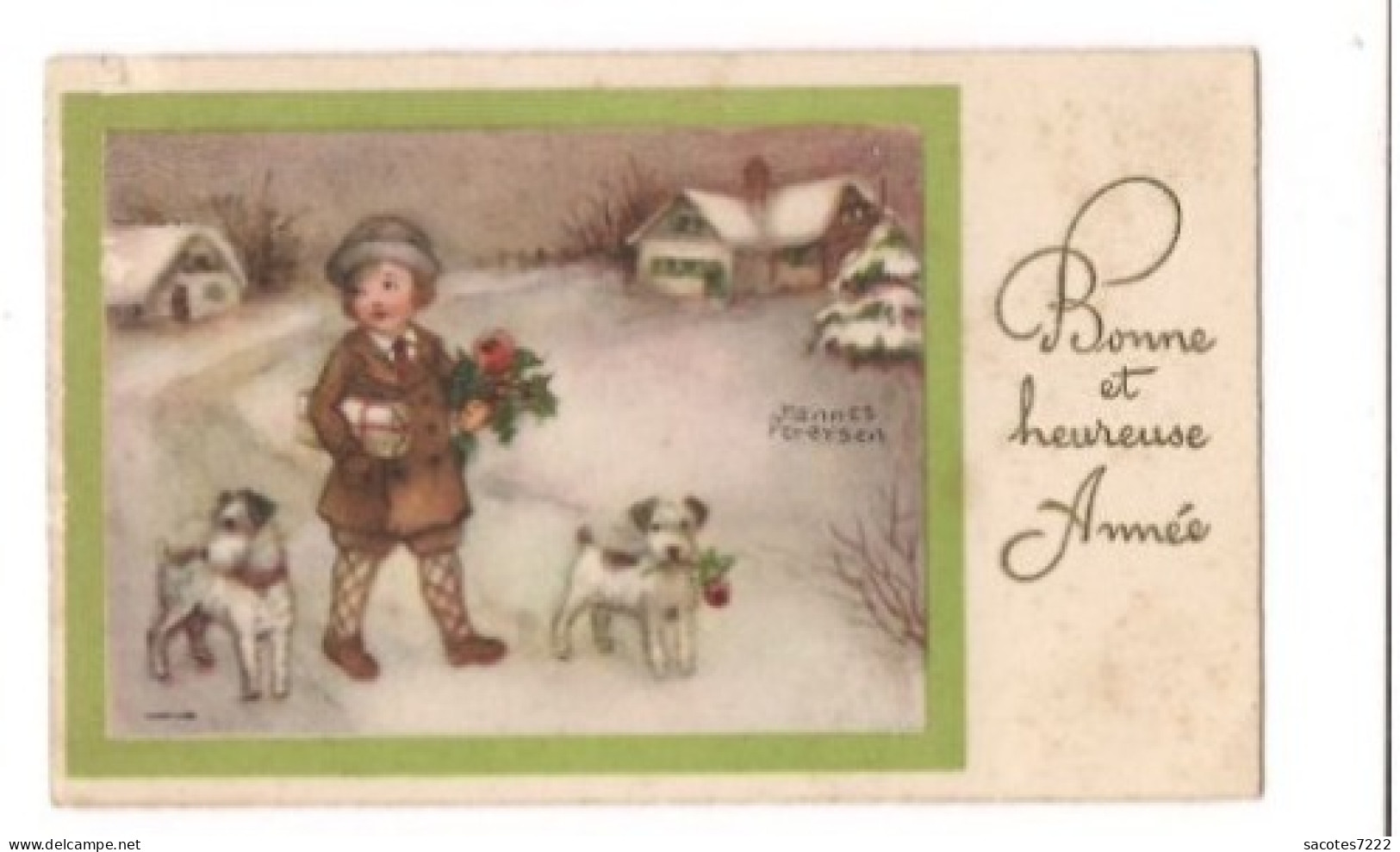 ENFANT ET PETITS CHIEN DANS LA NEIGE - HANNES PETERSEN - Mignonnette Bonne Année - - Petersen, Hannes