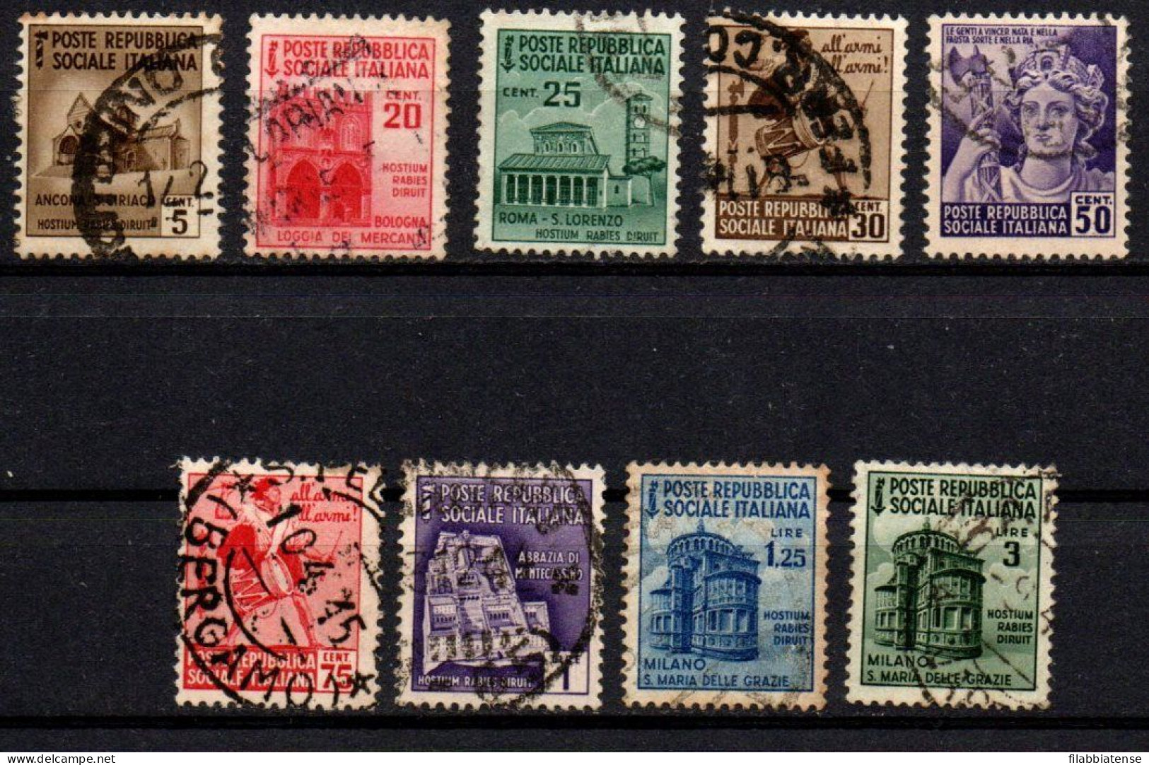 1944 - Italia - Repubblica Sociale 502 + 504/11 Monumenti Distrutti  ------ - Used