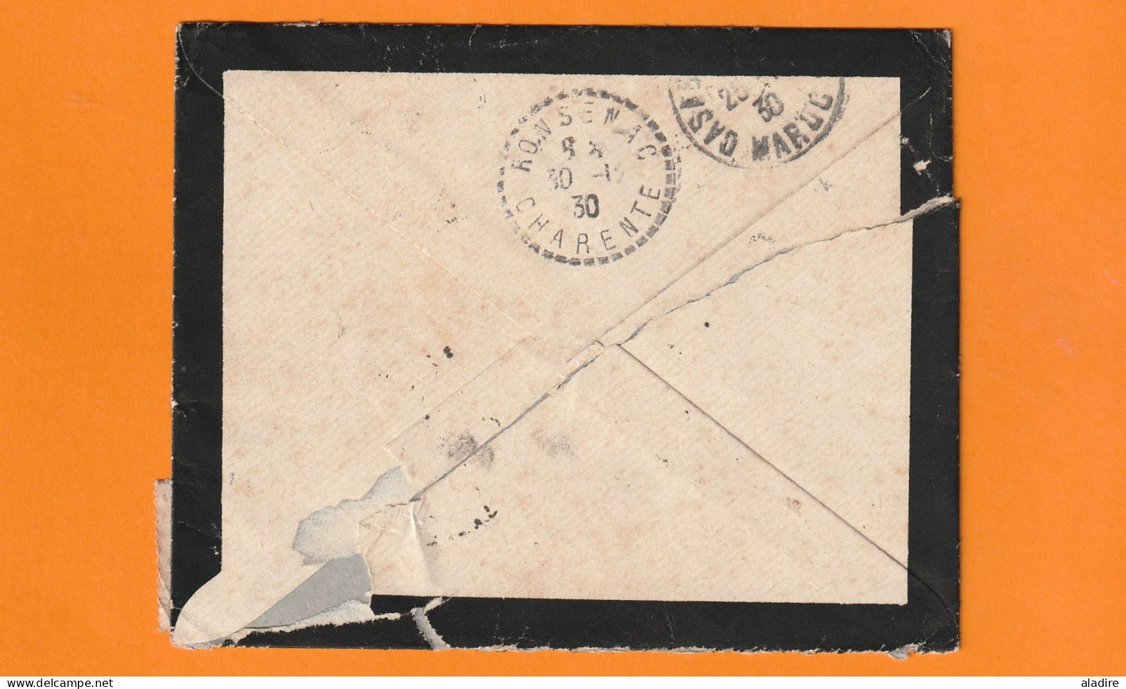 1930 - Enveloppe PAR AVION De Marrakech Vers Ronsenac, Charente (cad Tirets) - Via Casa &Angoulême - 3 X 50 C P Aérienne - Luftpost