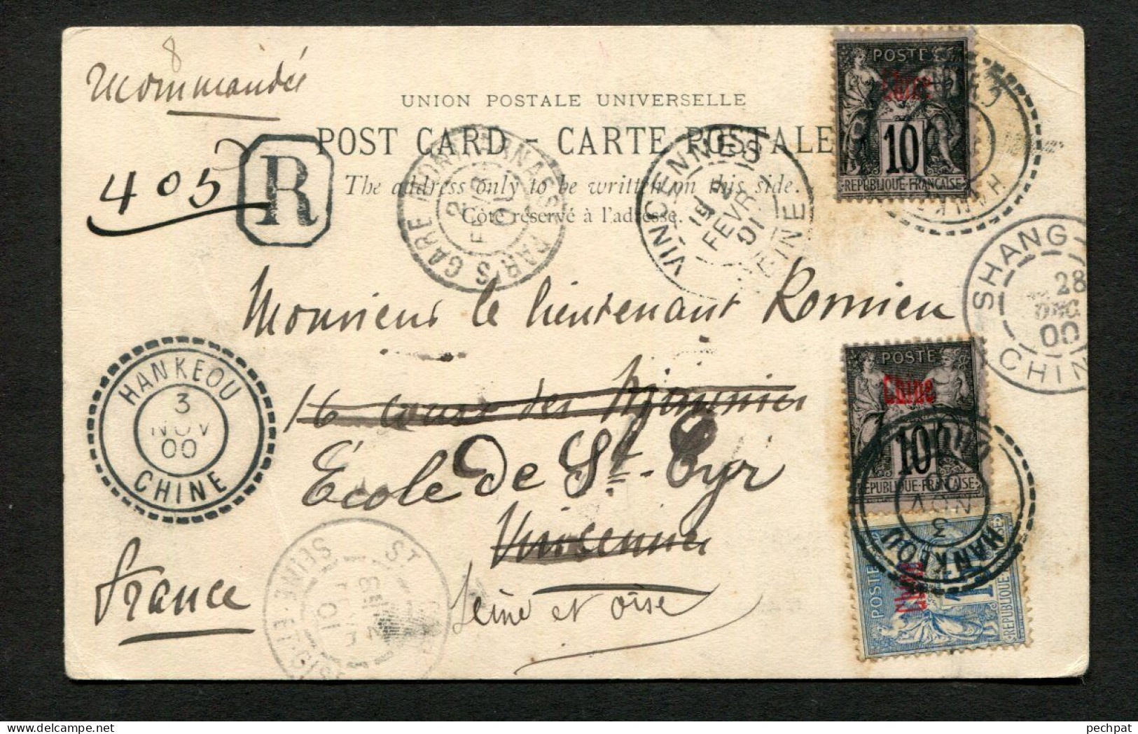 Asie Recommandé 1900 Hankéou Chine Via Shang Hai Sur CPA Pour La France Voir état - Covers & Documents