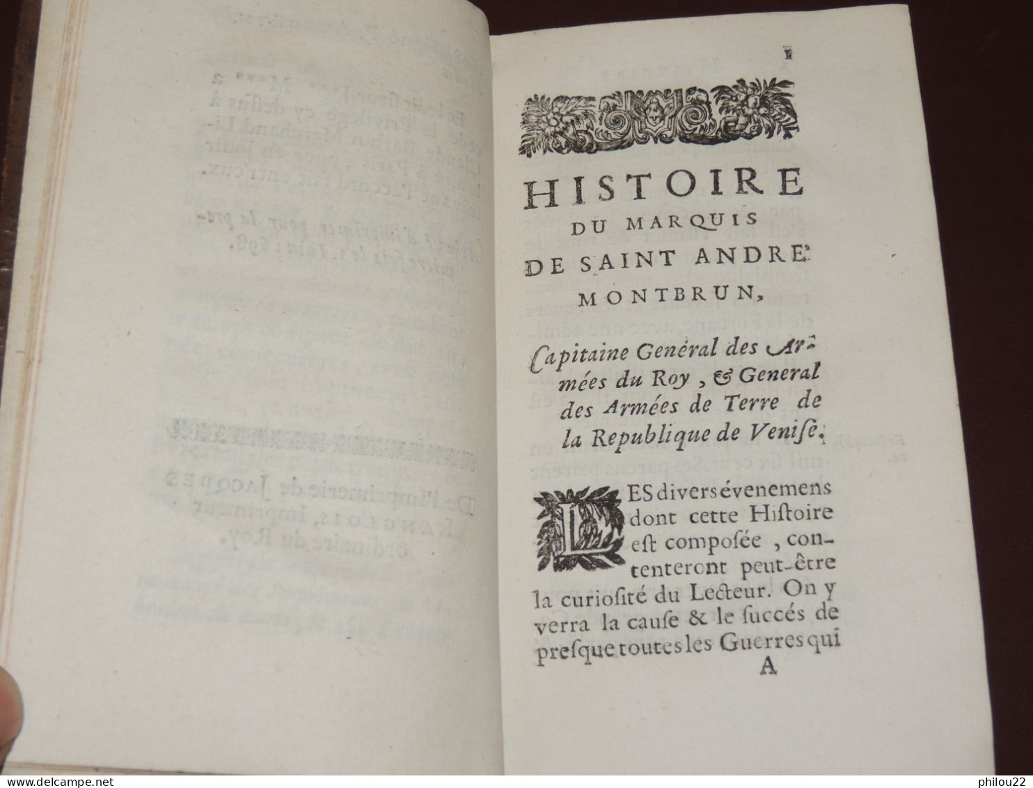 [Dom Joseph MERVESIN] - Histoire du marquis de Saint-André Montbrun - E.O. 1698