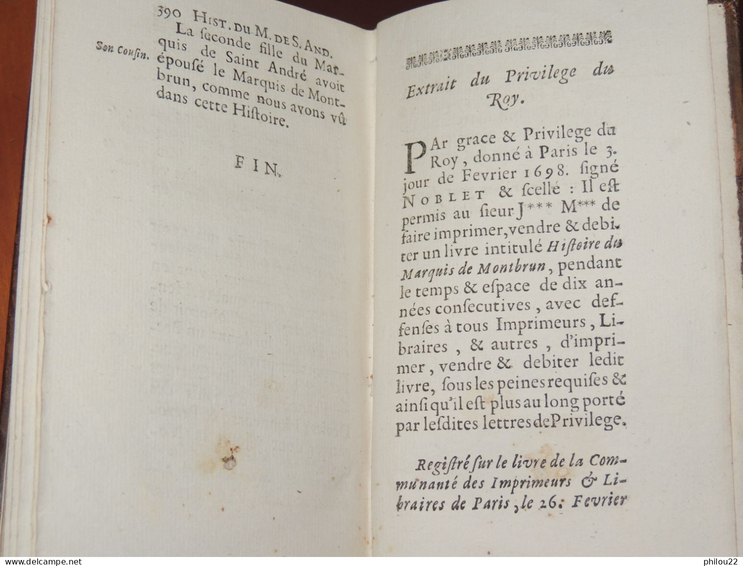 [Dom Joseph MERVESIN] - Histoire du marquis de Saint-André Montbrun - E.O. 1698