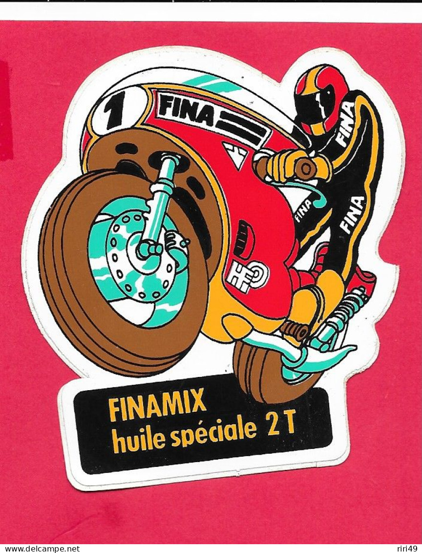 Autocollant FINA, Finamix Huile Spéciale 2T, Moto, VOIR SCANNES  8.5*9 CM - Stickers