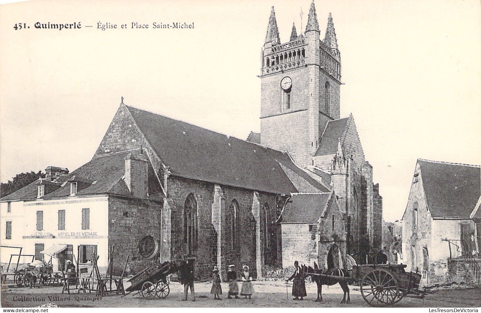 FRANCE -  Quimperlé - Eglise Et Place Saint Michel - Animé - Charette - Carte Postale Ancienne - Quimperlé