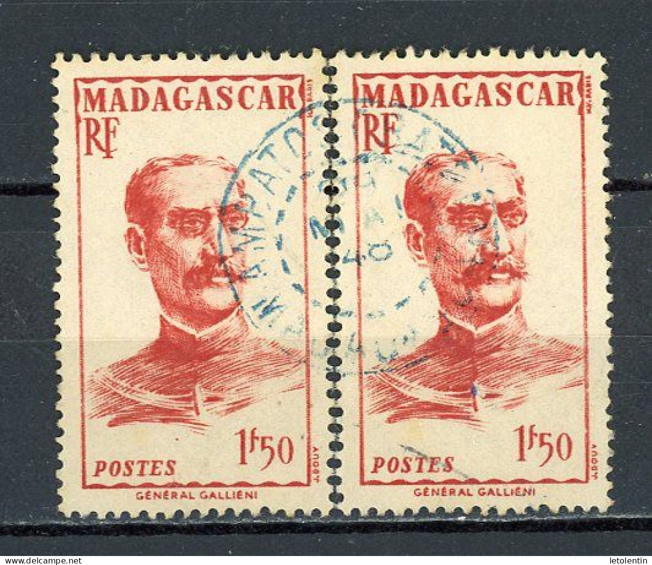 MADAGASCAR (RF) - POUR ÉTUDE D'OBL.: - N° Yt 308 Obli. CàD BLEU Diam. 24 Cercle Int. Perlé  “AMBATO ???” De 1948 - Used Stamps