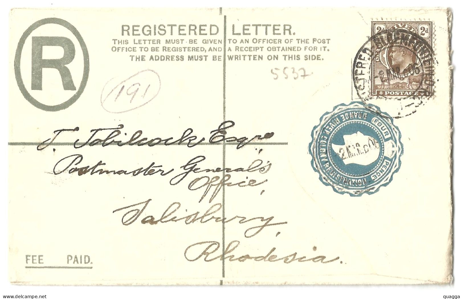 1906 R-Cover BLOEMFONTEIN To SALISBURY Rhodesia. Scarce Destination. - Oranje Vrijstaat (1868-1909)