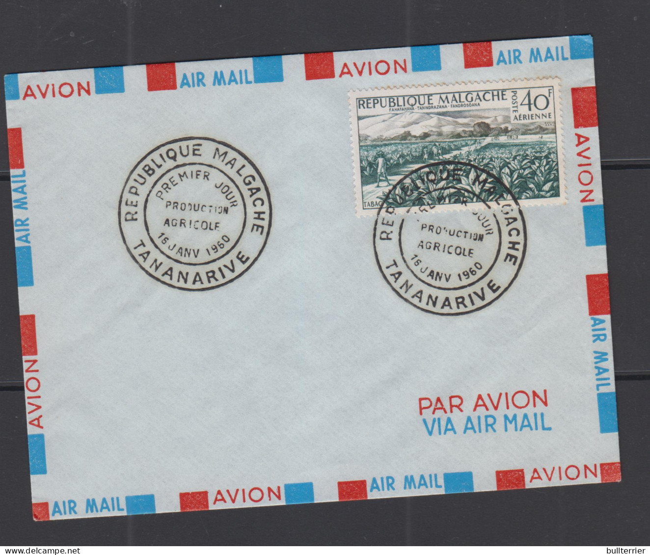 PLANTS - MALAGASY - 1960 - 40FR AIR TOBACCO ON AIRMAIL FIRST DAY COVER - Tabaco