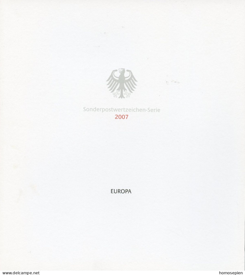 Europa CEPT 2007 Allemagne Fédérale - Germany - Deutschland Livret Y&T N°2425 - Michel N°2600 *** - 45c EUROPA TSP - 2007