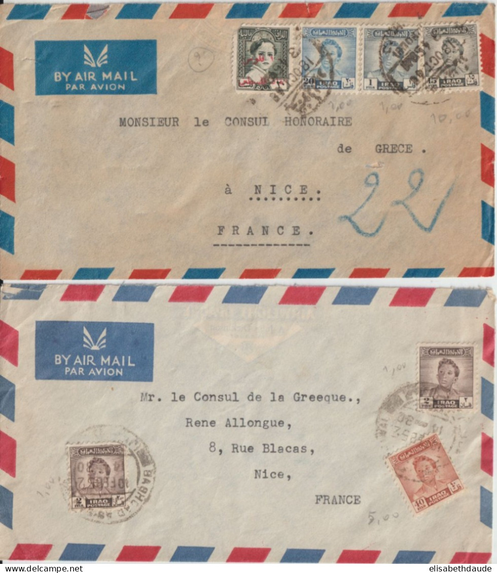 IRAQ - 1945+1952 - 2 ENVELOPPES AVION De BAGHDAD => CONSUL De GRECE à NICE - Irak