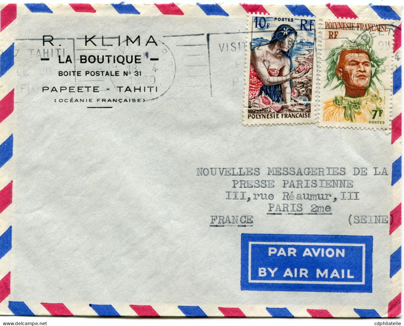 POLYNESIE FRANCAISE LETTRE PAR AVION DEPART PAPEETE 18-4-1960 POUR LA FRANCE - Covers & Documents