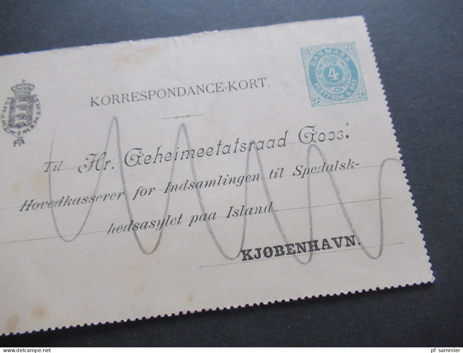 Dänemark Um 1897 Ganzsache / Kartenbrief - Vorderseite Bedruckt Til Hr. Geheimeetatsraad Goos Paa Island - Postal Stationery