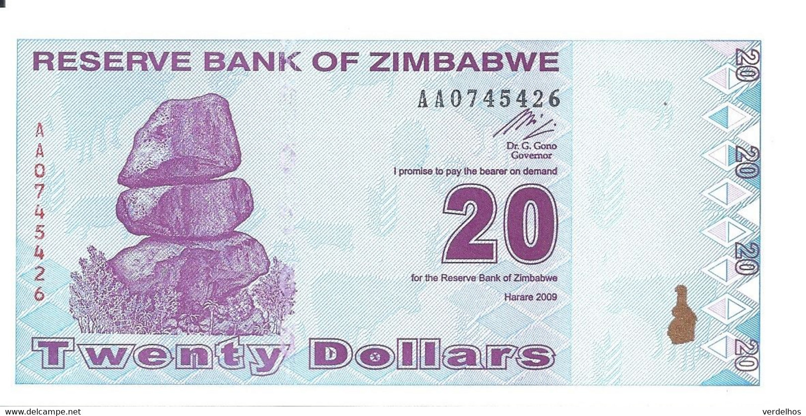 ZIMBABWE 20 DOLLARS 2009 UNC P 95 - Simbabwe