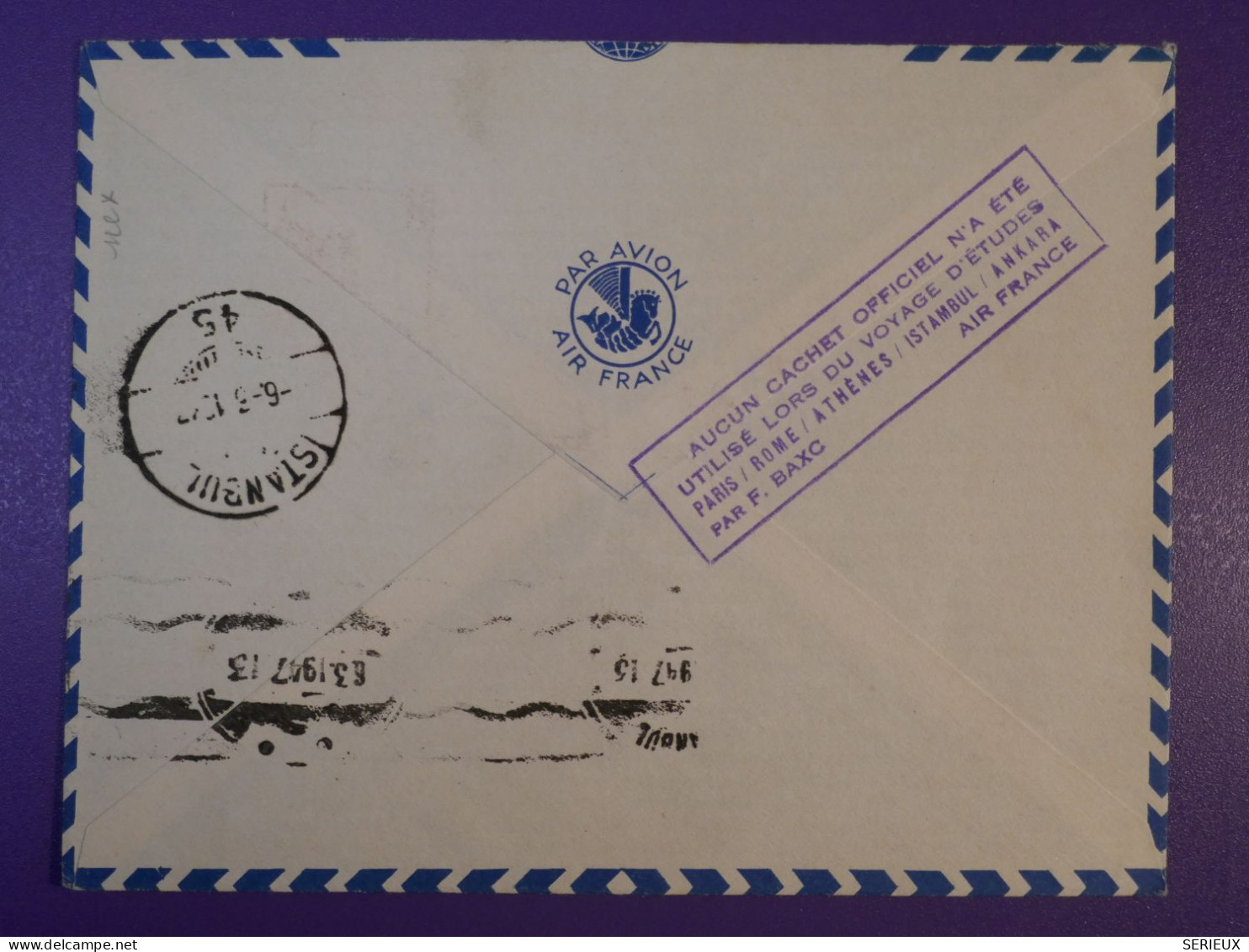 DG5   FRANCE   BELLE LETTRE  1947 PARIS A ISTANBOUL TURQUIE  +AIR FRANCE + +AEROPHILATELIE +AFF. INTERESSANT+++ - Eerste Vluchten