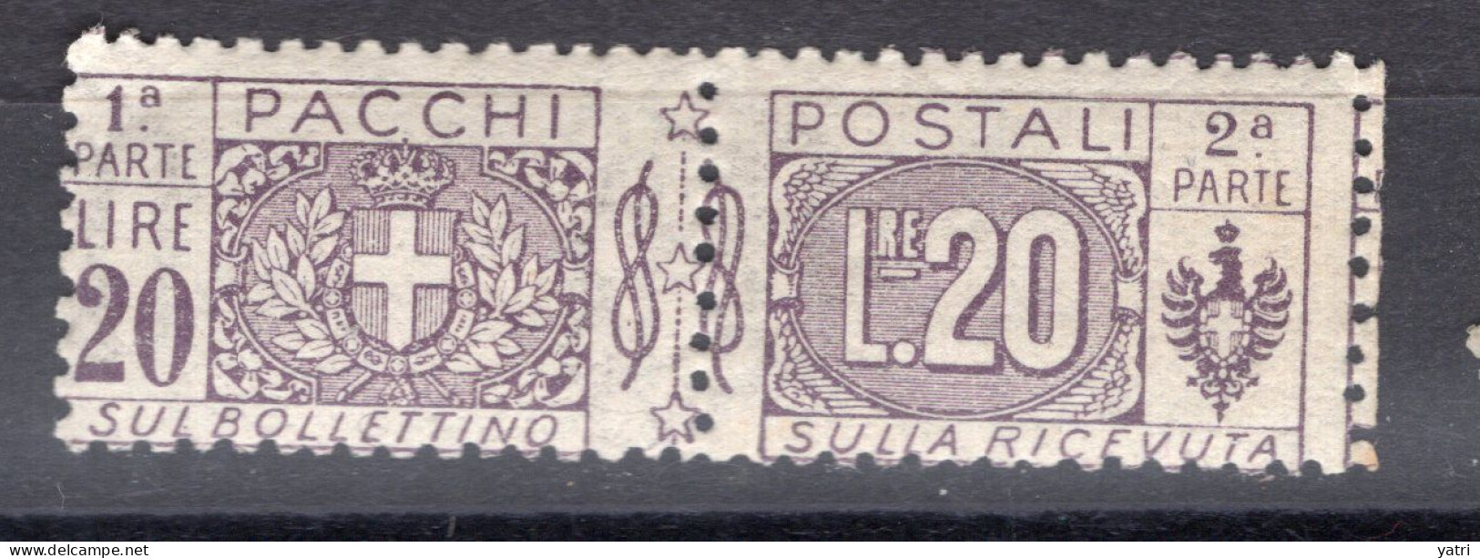 Regno D'Italia (1914) - Pacchi Postali - 20 Lire ** - Con Piegolina Sull'angolo Superiore Sinistro - Pacchi Postali