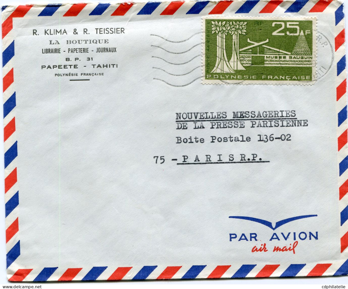 POLYNESIE FRANCAISE LETTRE PAR AVION DEPART PAPEETE ?-?-1969 POUR LA FRANCE - Lettres & Documents