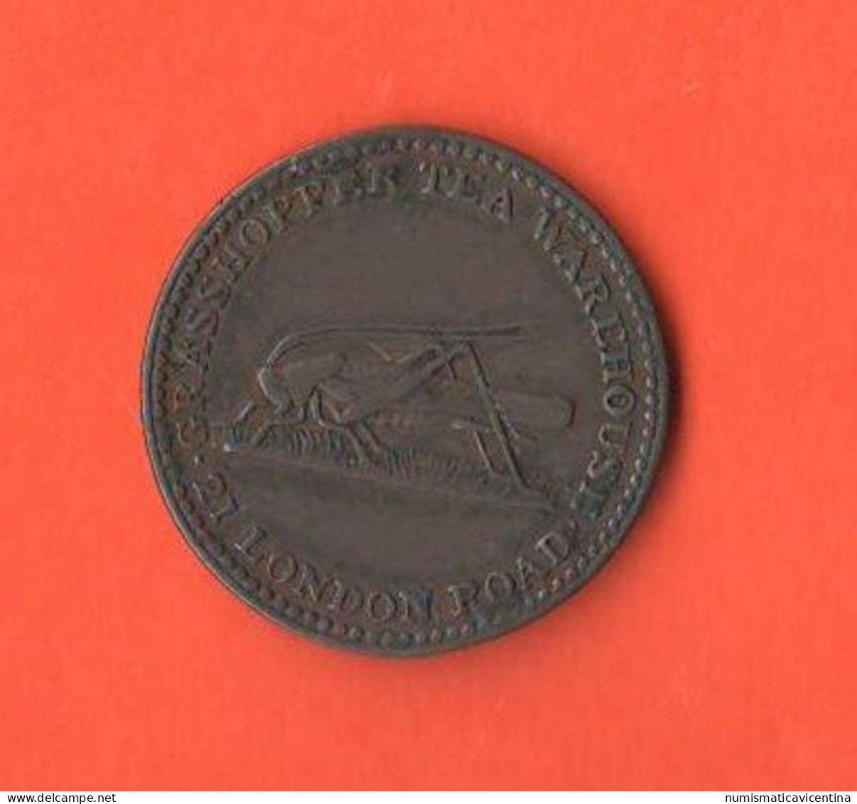 UK One Farthing Advertising Token Jeton Gettone Grasshopper Tea Warehouse 21 London Road Copper Cricket Token - Other & Unclassified