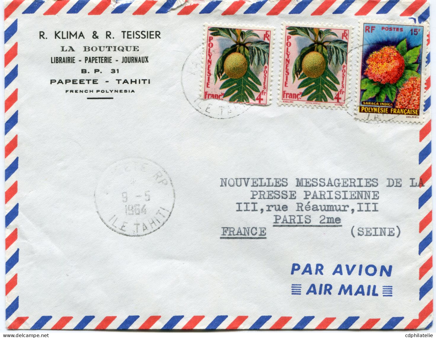 POLYNESIE FRANCAISE LETTRE PAR AVION DEPART PAPEETE 9-5-1964 POUR LA FRANCE - Cartas & Documentos