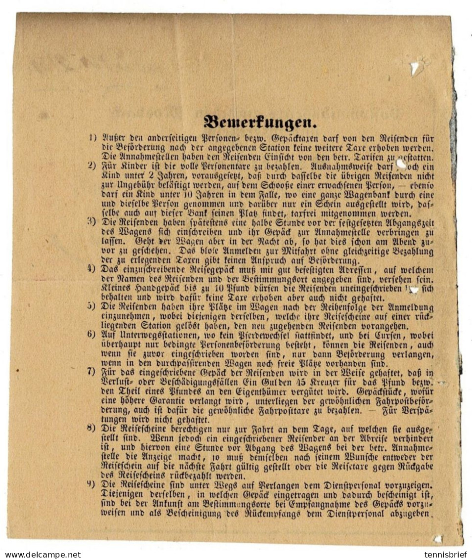 1863, " Mosbach " Selt. Reiseschein " Postomnibus" A 8055 - Brieven En Documenten