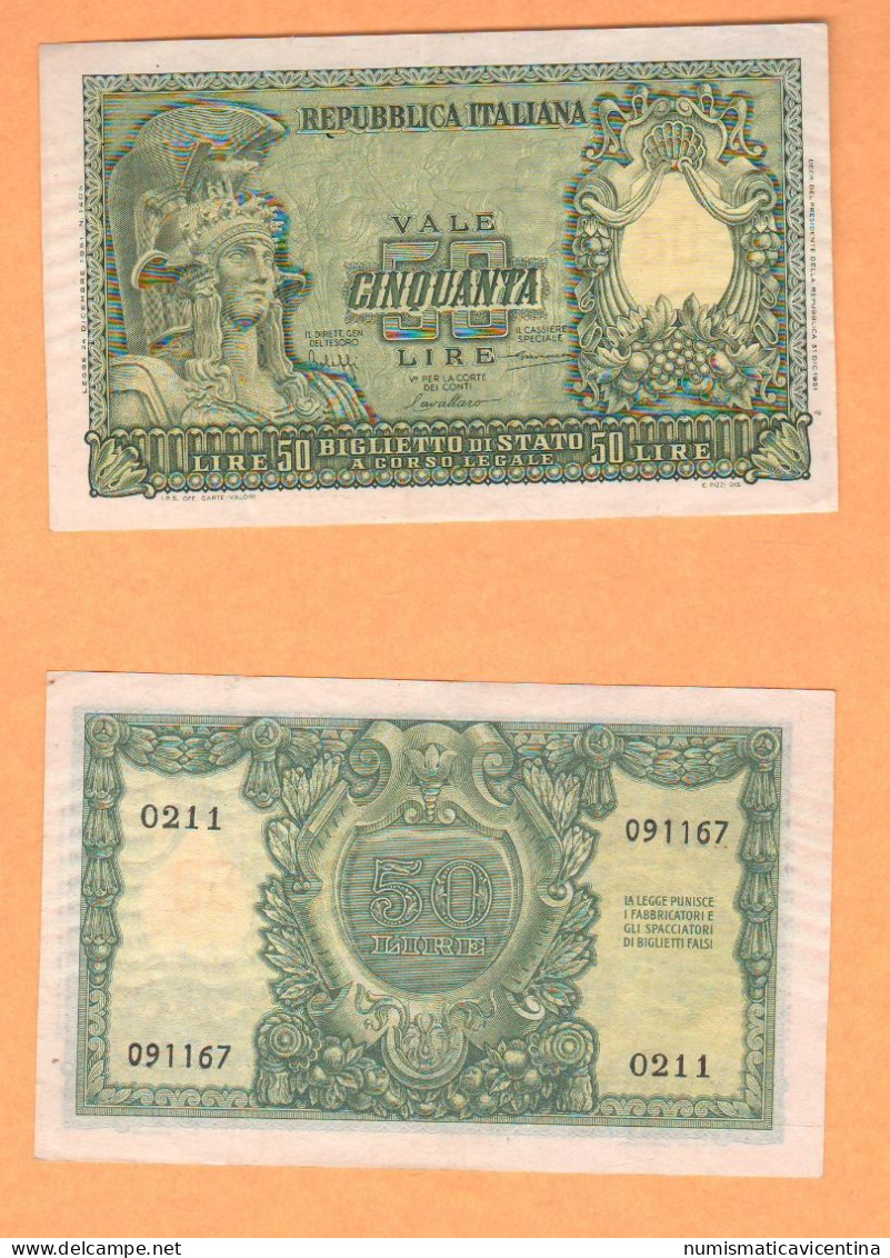 Italia 50 Lire 1944 Italia Elmata Luogotenenza Firme Bolaffi Cavallaro Giovinco Italy Italie Provisional Issues - [ 4] Vorläufige Ausgaben