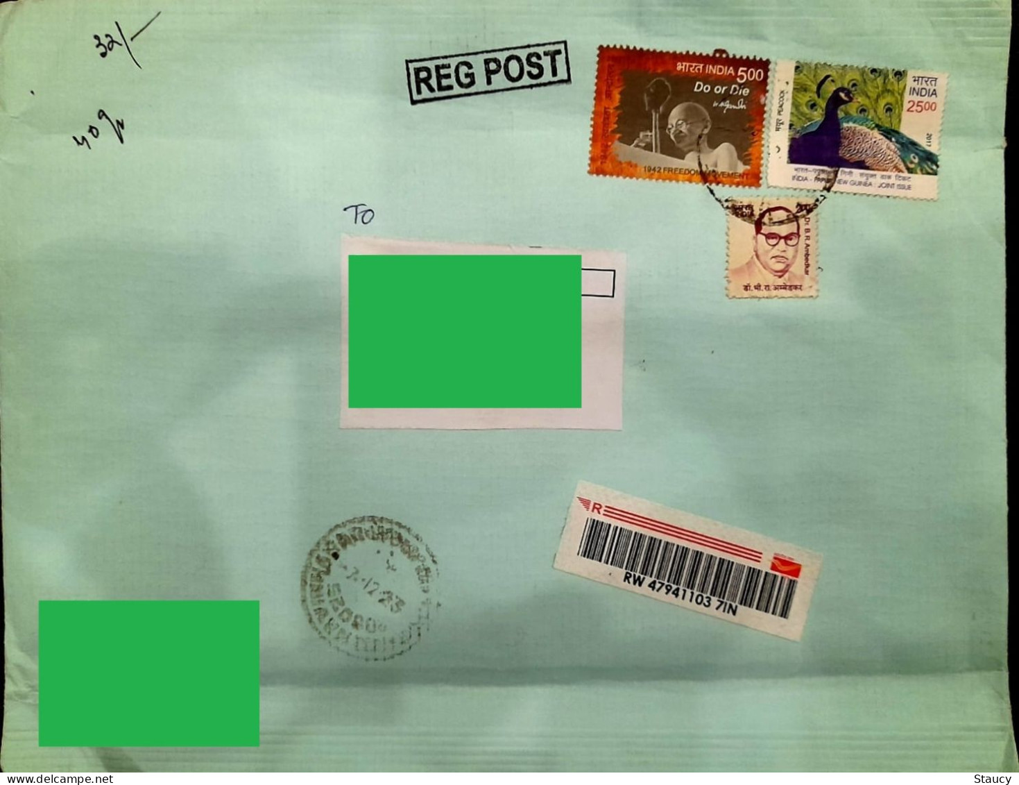 INDIA 2023 3 Different Stamps  Franked On Registered Speed Post Cover As Per Scan - Paons