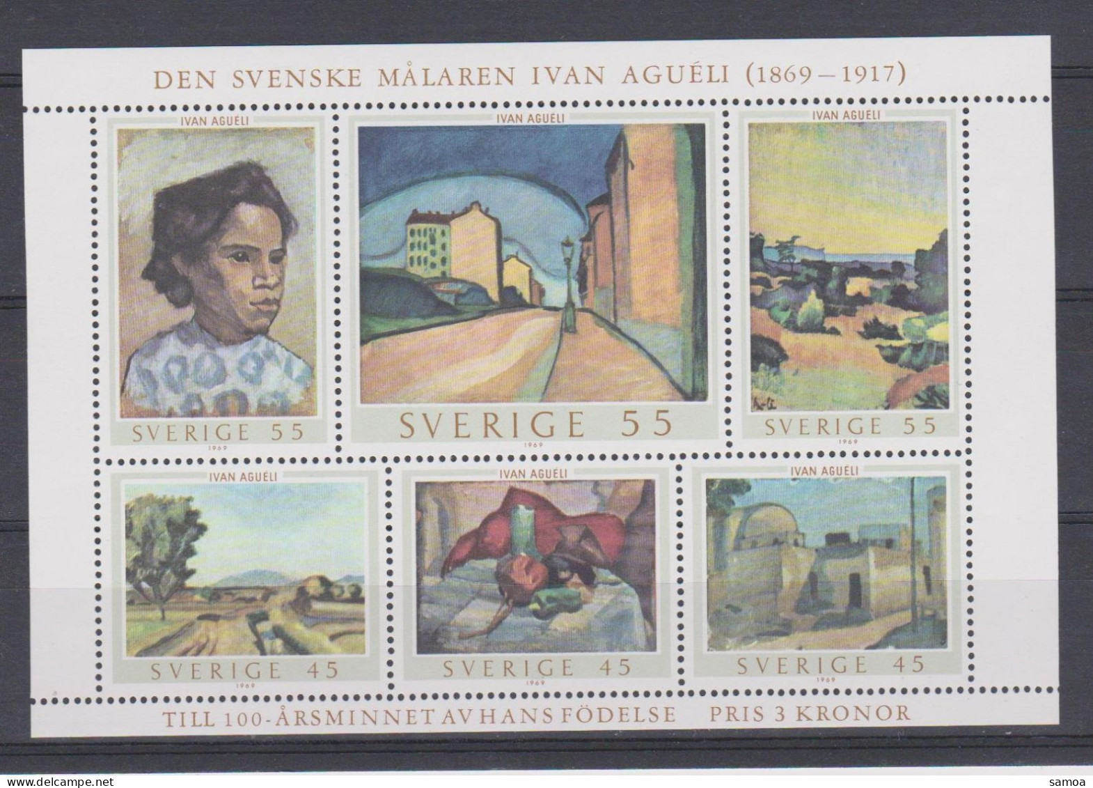 Suède 1969 BL 1 ** Tableaux De Ivan Agueli - Hojas Bloque