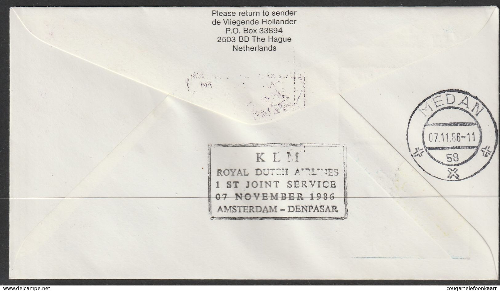 1986, KLM, First Flight Cover, Luxembourg-Medan Indonesia, Feeder Mail - Briefe U. Dokumente