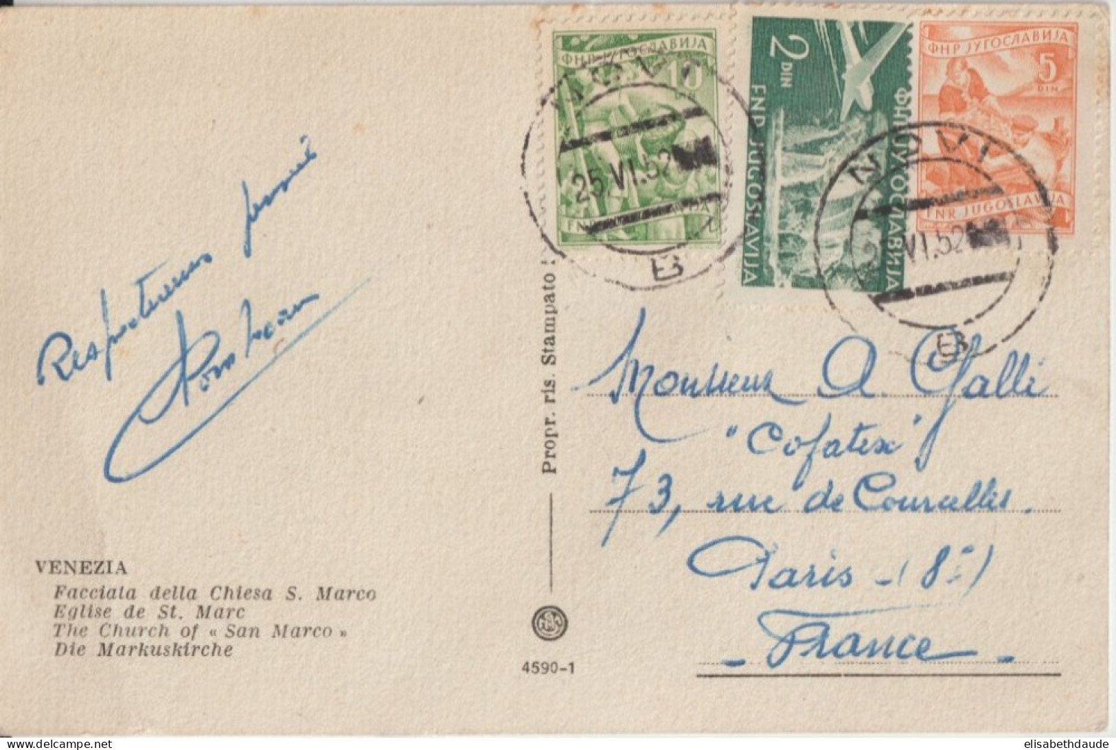 1952 - YOUGOSLAVIE - CP De NOVI (SERBIE) => PARIS - Cartas & Documentos