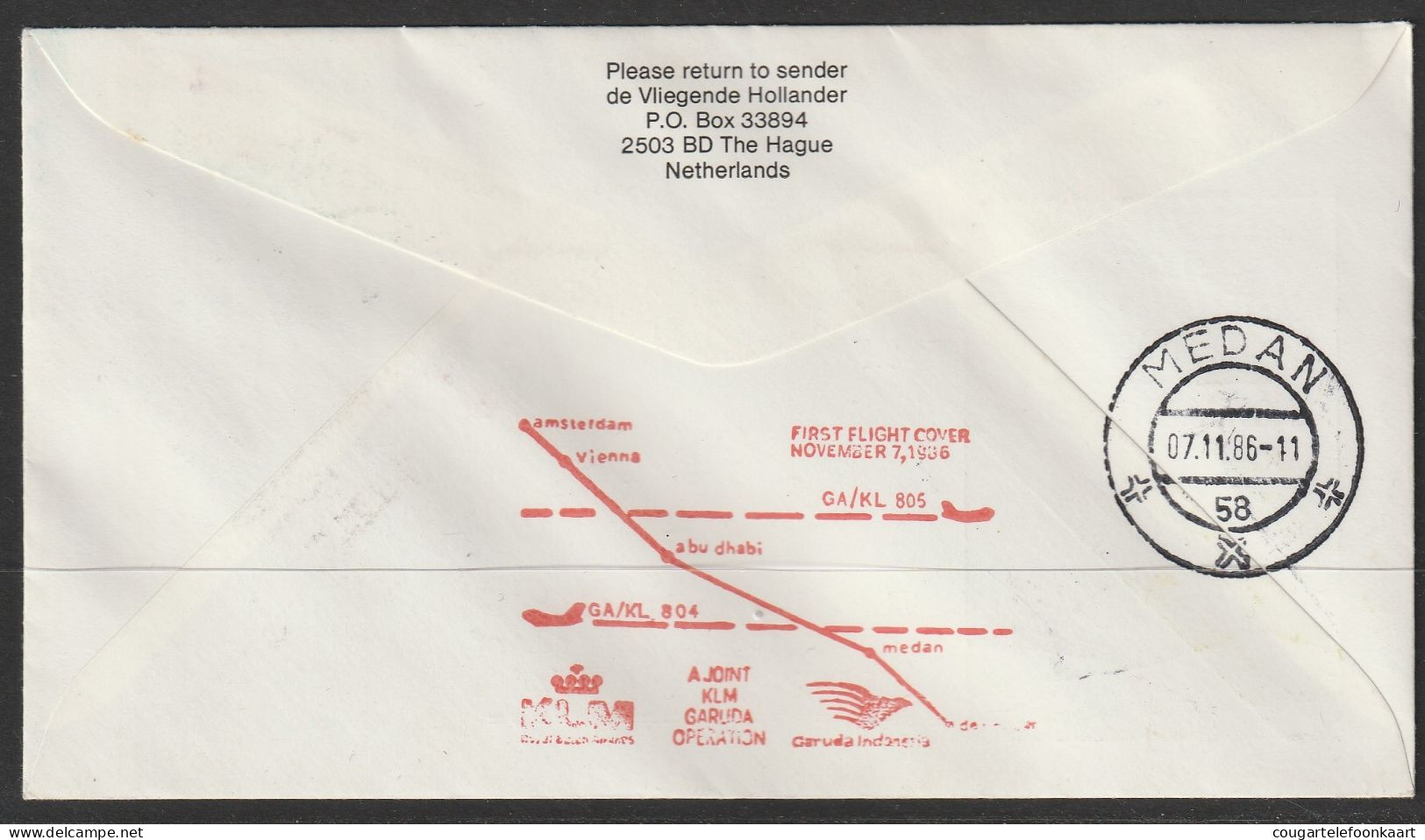 1986, KLM, First Flight Cover, Dresden-Medan Indonesia, Feeder Mail - Luftpost