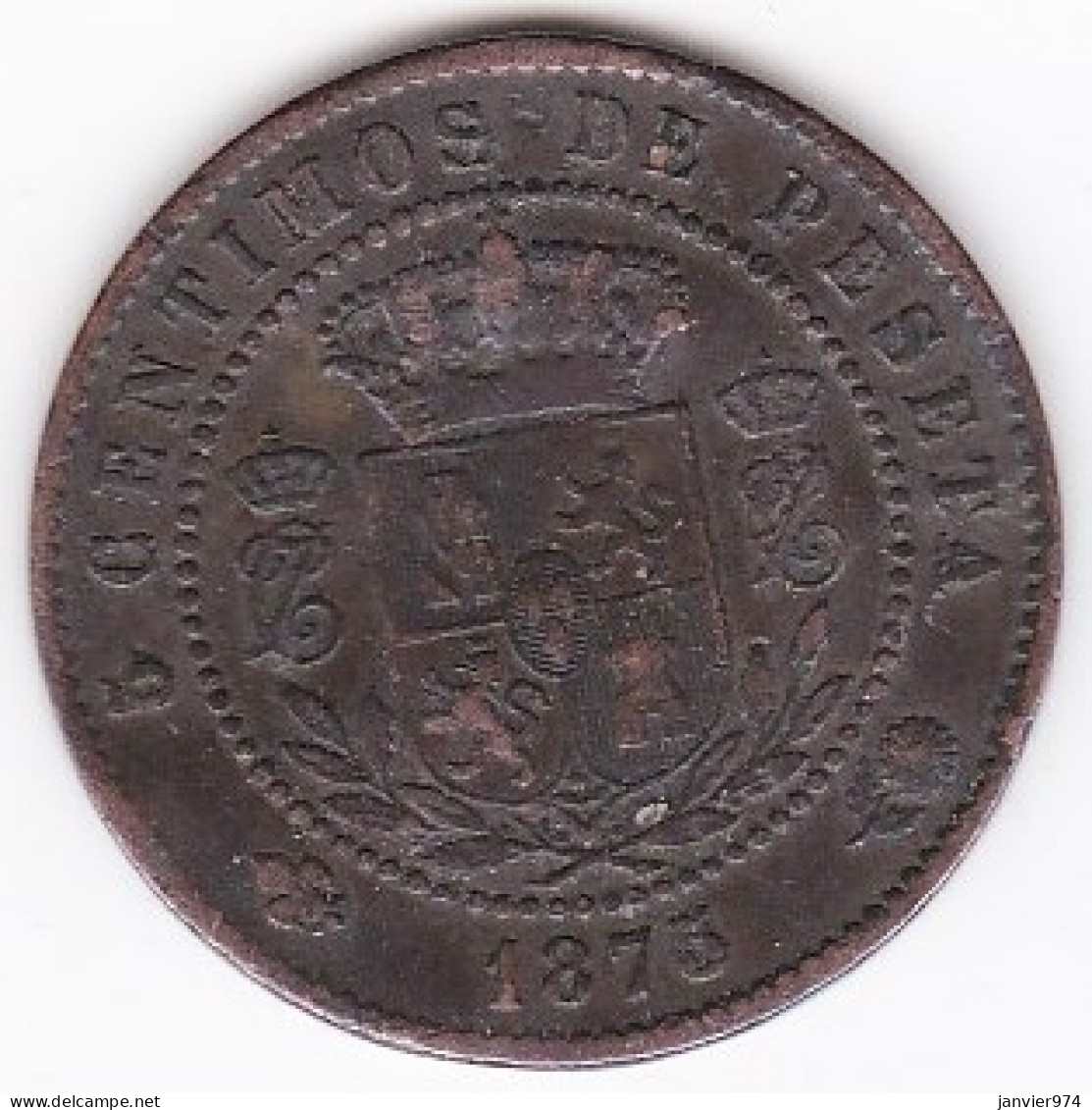 Espagne 5 Centimos 1875, Charles VII Prétendant, En Bronze, KM# 669 - First Minting