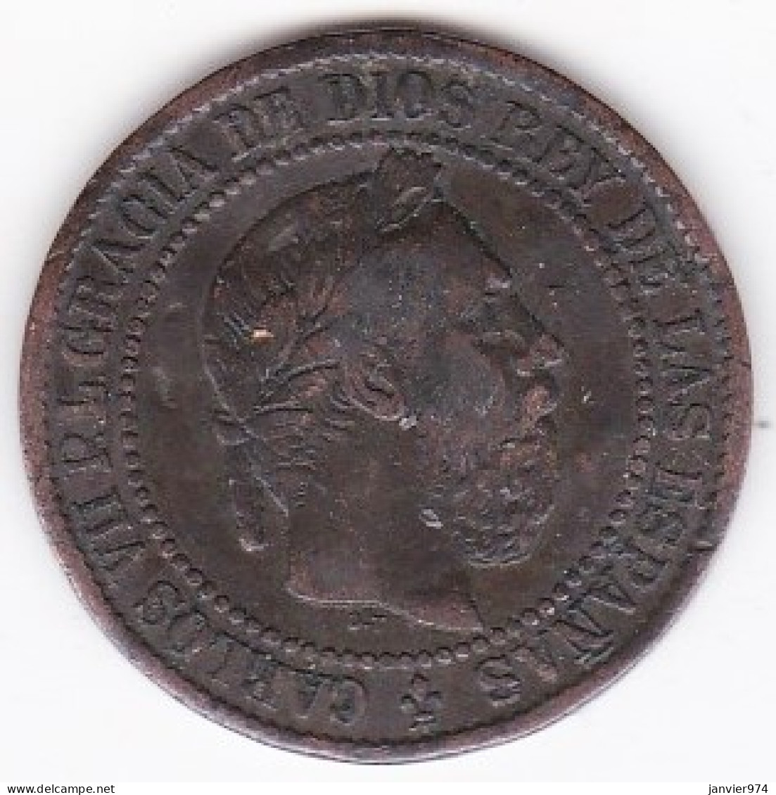 Espagne 5 Centimos 1875, Charles VII Prétendant, En Bronze, KM# 669 - Premières Frappes