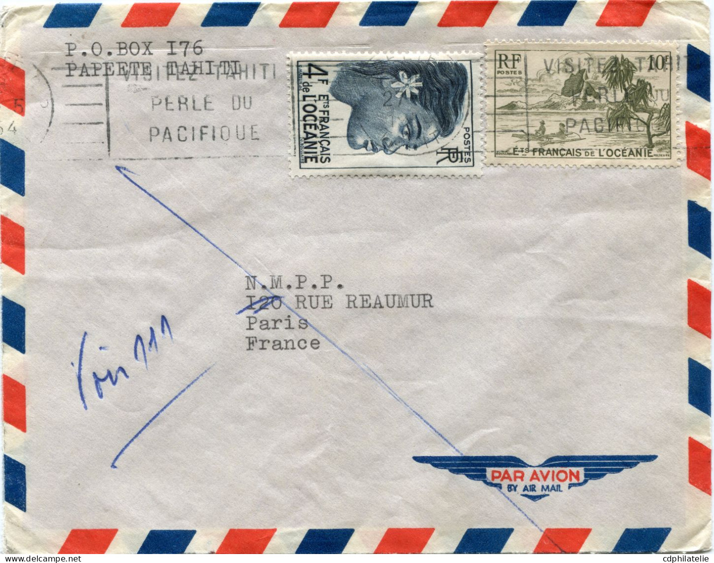 OCEANIE LETTRE PAR AVION DEPART PAPEETE 27-5-19?4 ILE TAHITI POUR LA FRANCE - Cartas & Documentos