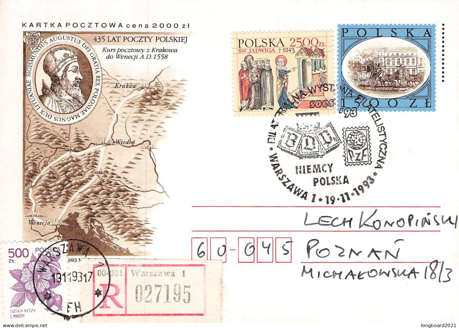 POLAND - REGISTERED POSTCARD 1993 NIEMCY - POLSKA / 764 - Ganzsachen