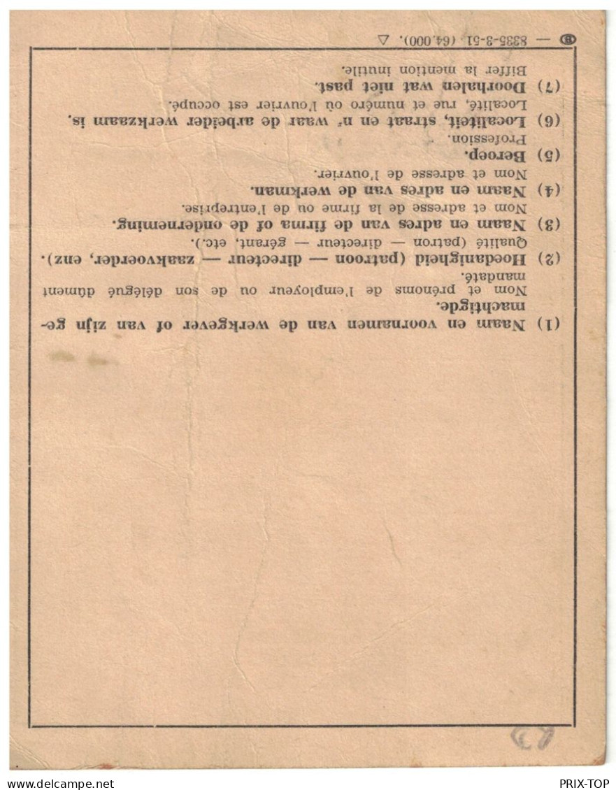 TR283 S/GETUIGSCHRIFT - CERTIFICAT ABTS Ouvrier Merchtem > Haren Belgian Shell Obl. C.F. Merchtem 1952 Croix St André - Documenti & Frammenti